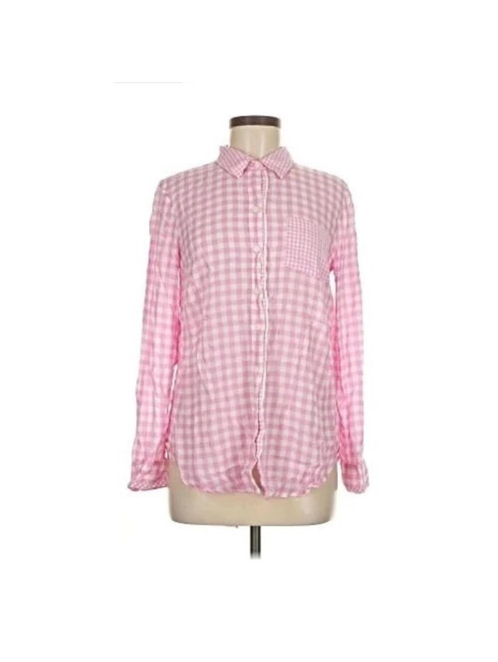 Crown & Ivy Pink White Checkered Gingham Button-Front Collared Shirt Blouse L